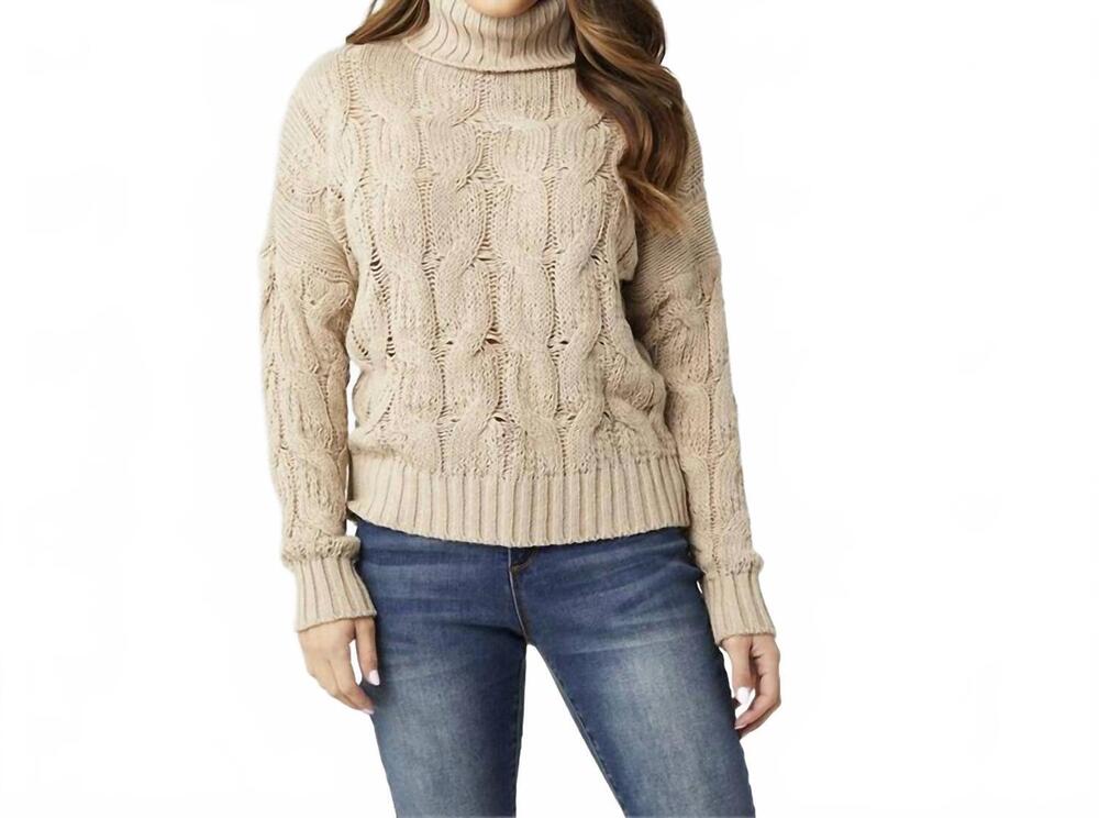 NEW COCO + CARMEN viola cable knit turtleneck sweater in beige